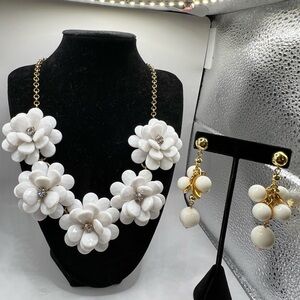 J. Crew White Floral Necklace with Gold Chain